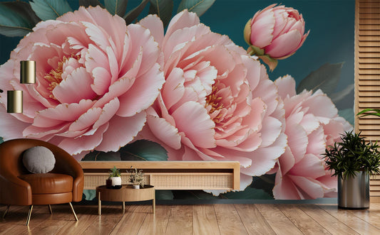 Pink Peony Luxury Floral Floral Wallpaper – peel and stick wallpaper mural, Golden Era Walls