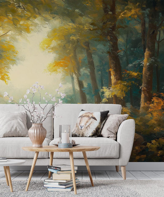 Autumn Forest Path Scenic Coastal Wallpaper – peel and stick wallpaper mural, Golden Era Walls