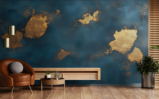 Gold Navy Abstract Elegant Geometric Wallpaper – lifestyle view, Golden Era Walls