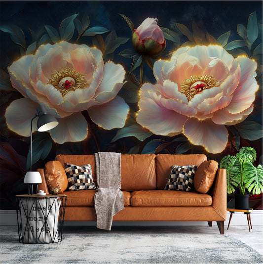 Peony Flower Elegant Botanical Floral Wallpaper – detail view, Golden Era Walls