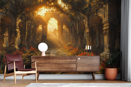 Secret Garden Archway Vintage Floral Wallpaper – room setting, Golden Era Walls