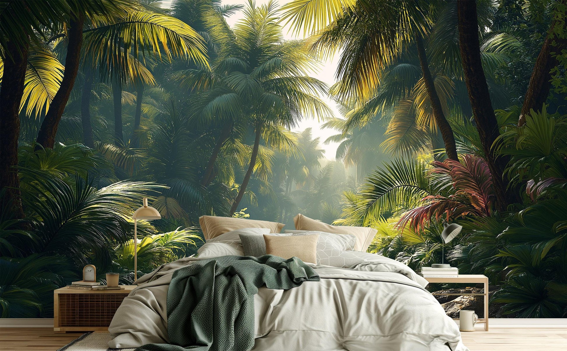 Tropical Forest Lush Jungle Tropical Wallpaper – room setting, Golden Era Walls