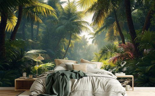 Tropical Forest Lush Jungle Tropical Wallpaper – room setting, Golden Era Walls