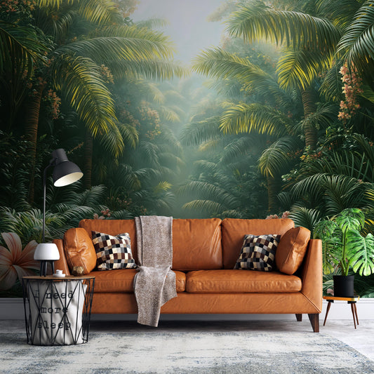 Tropical Jungle Palm Leaf Floral Wallpaper – peel and stick wallpaper mural, Golden Era Walls