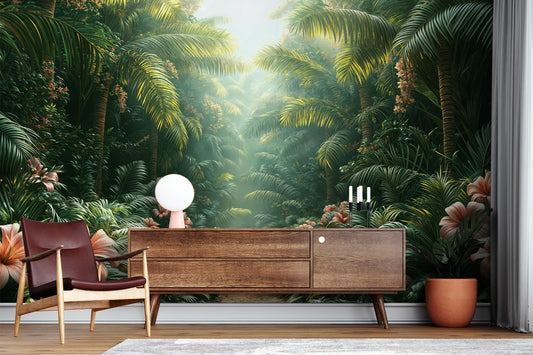Tropical Jungle Palm Leaf Floral Wallpaper – lifestyle view, Golden Era Walls