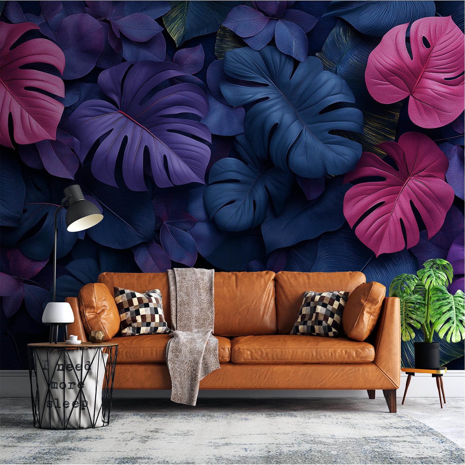 Monstera Leaf Dark Jungle Floral Wallpaper – scale reference, Golden Era Walls