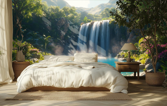 Tropical Waterfall Jungle Spa Tropical Wallpaper – detail view, Golden Era Walls