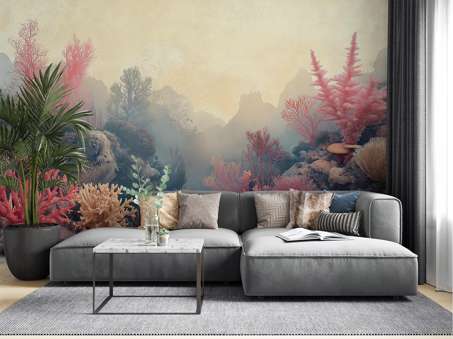 Coral Reef Ocean Scene Tropical Wallpaper – room setting, Golden Era Walls