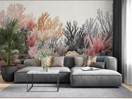Vintage Coral Reef Hand Coastal Wallpaper – detail view, Golden Era Walls