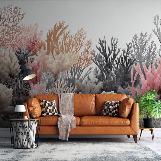 Vintage Coral Reef Hand Coastal Wallpaper – lifestyle view, Golden Era Walls