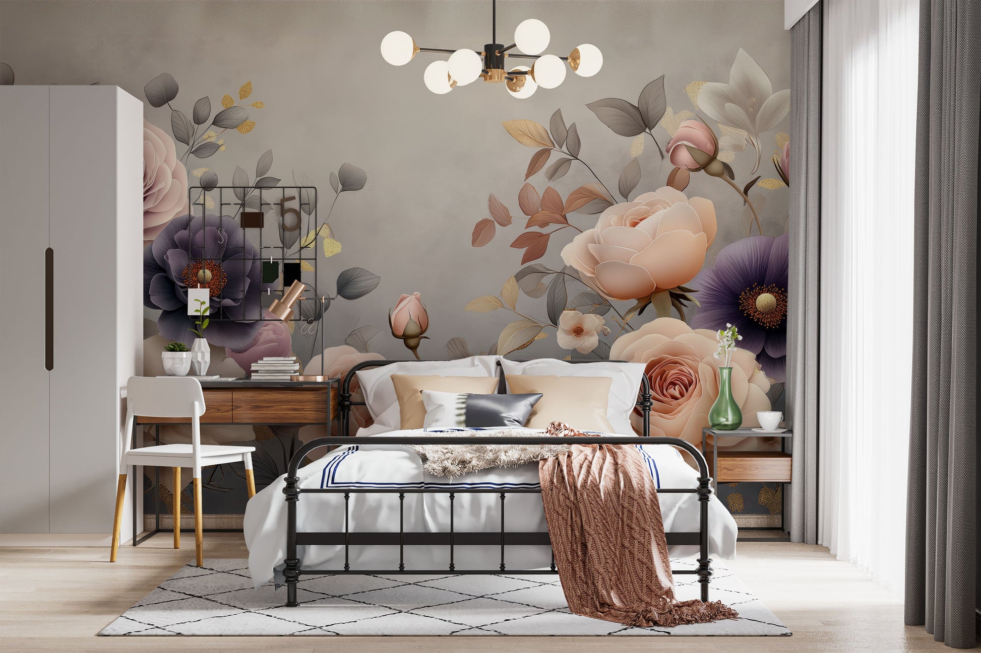 Serene Floral Non Woven Floral Wallpaper – peel and stick wallpaper mural, Golden Era Walls