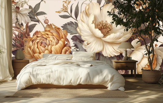 Vintage Peony Floral Soft Floral Wallpaper – detail view, Golden Era Walls