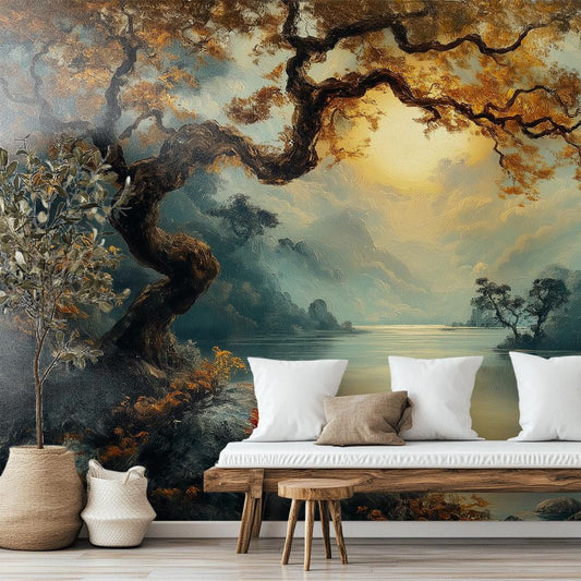 Romantic Golden Hour Landscape Wallpaper – room setting, Golden Era Walls