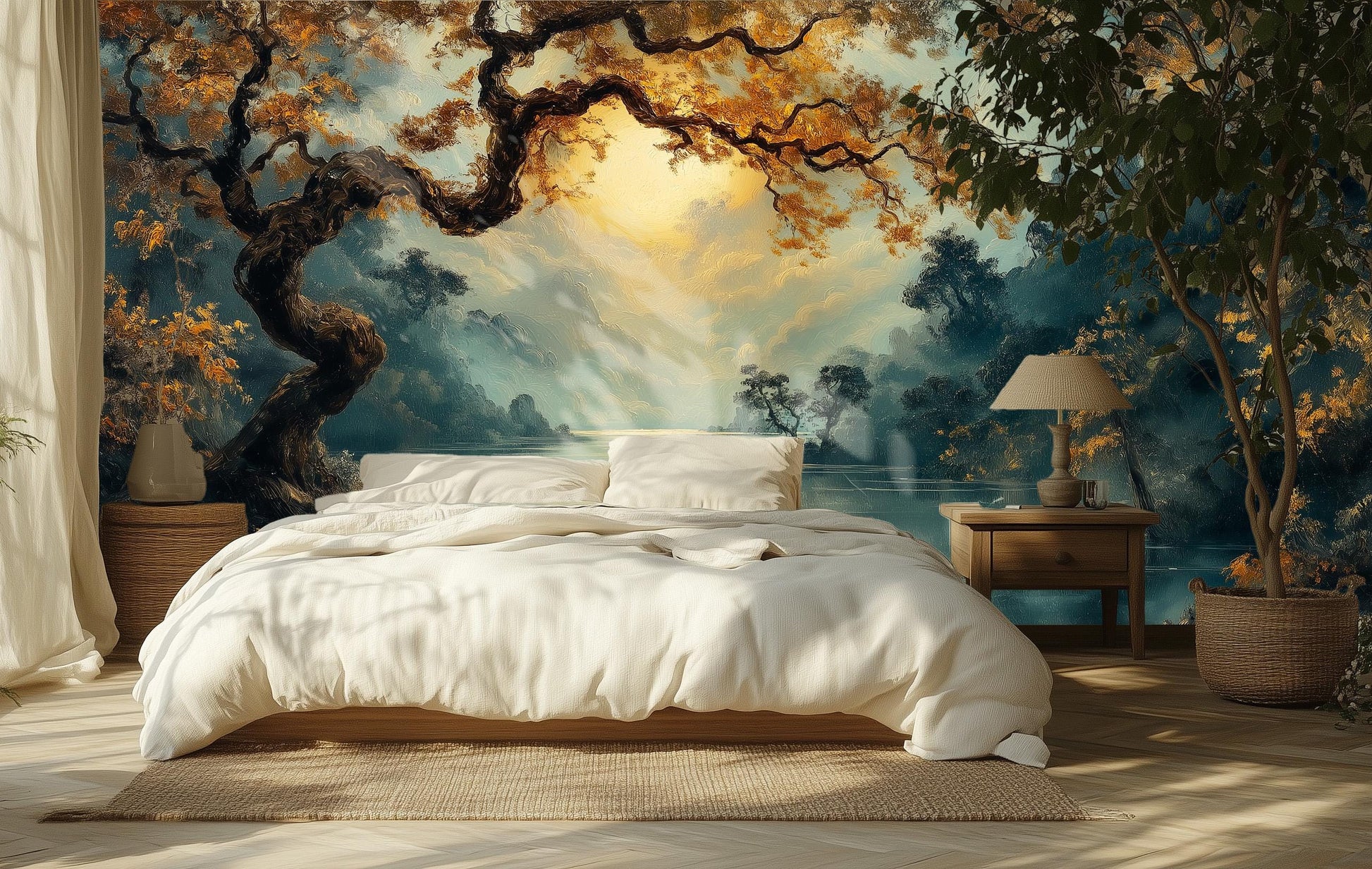 Romantic Golden Hour Landscape Wallpaper – scale reference, Golden Era Walls
