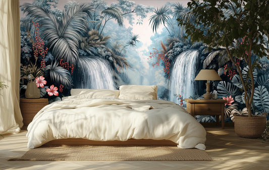 Scenic Gray Tropical Twin Floral Wallpaper – detail view, Golden Era Walls