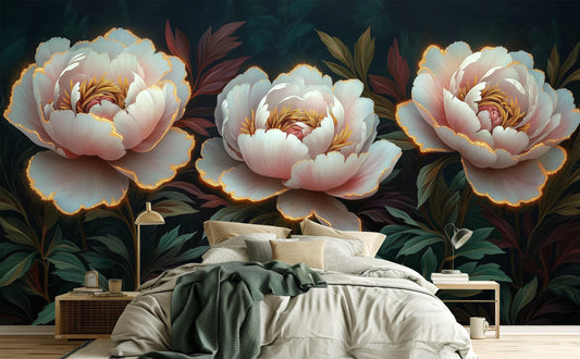 Elegant Peony Luxury 3D Floral Wallpaper – room setting, Golden Era Walls