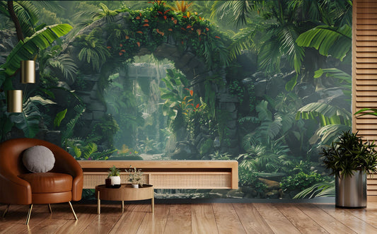 Lush Tropical Jungle Exotic Marble Wallpaper – lifestyle view, Golden Era Walls
