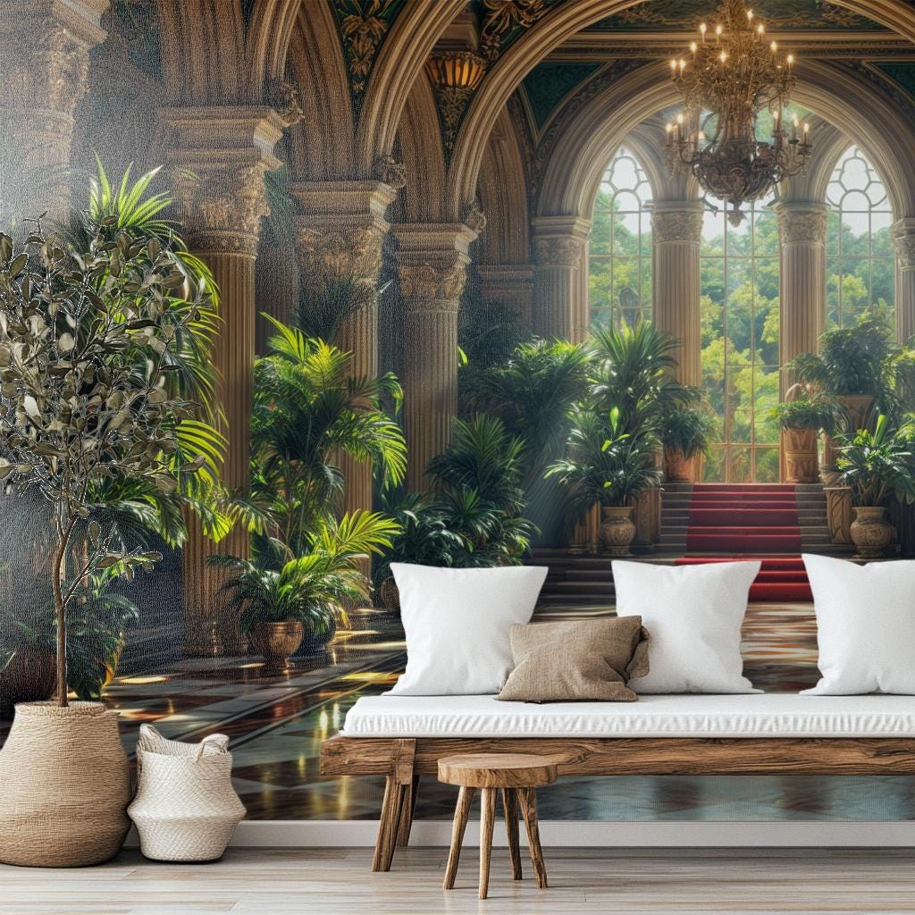 Luxury Botanical Palace Renter Floral Wallpaper – detail view, Golden Era Walls