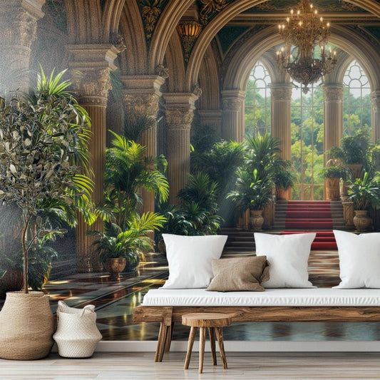Luxury Botanical Palace Renter Floral Wallpaper – detail view, Golden Era Walls