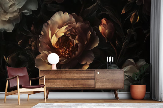 Dark Peony Baroque Floral Floral Wallpaper – detail view, Golden Era Walls