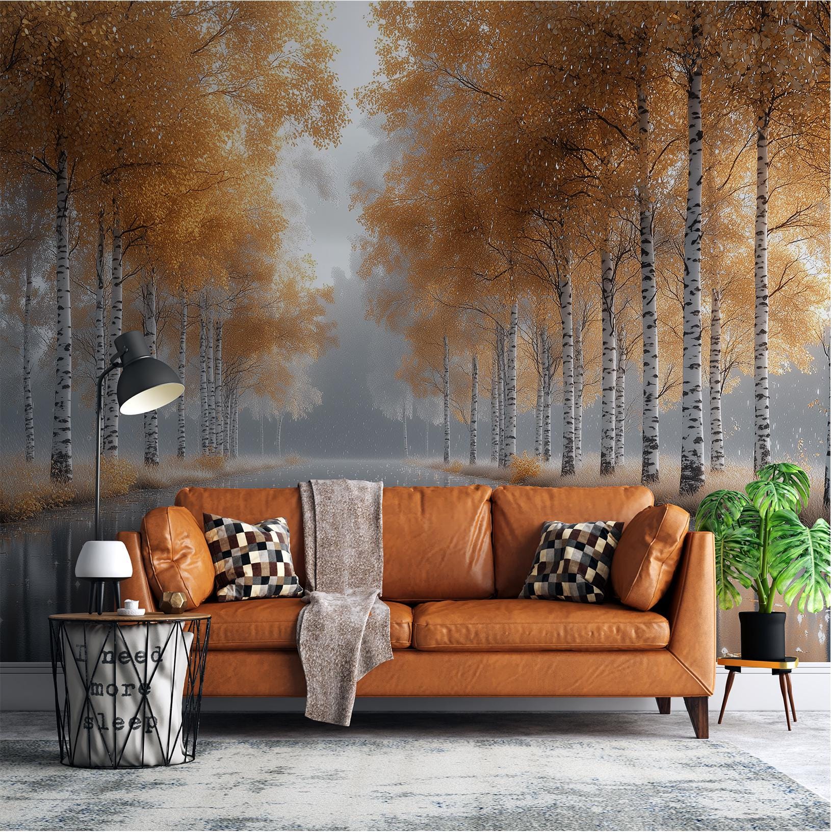 Autumn Birch Tree Golden Coastal Wallpaper – scale reference, Golden Era Walls