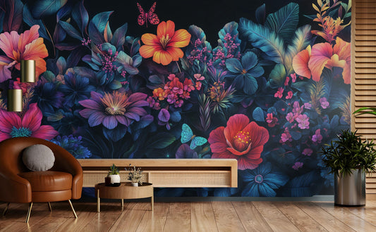 Boho Floral Tropical Jungle Floral Wallpaper – peel and stick wallpaper mural, Golden Era Walls