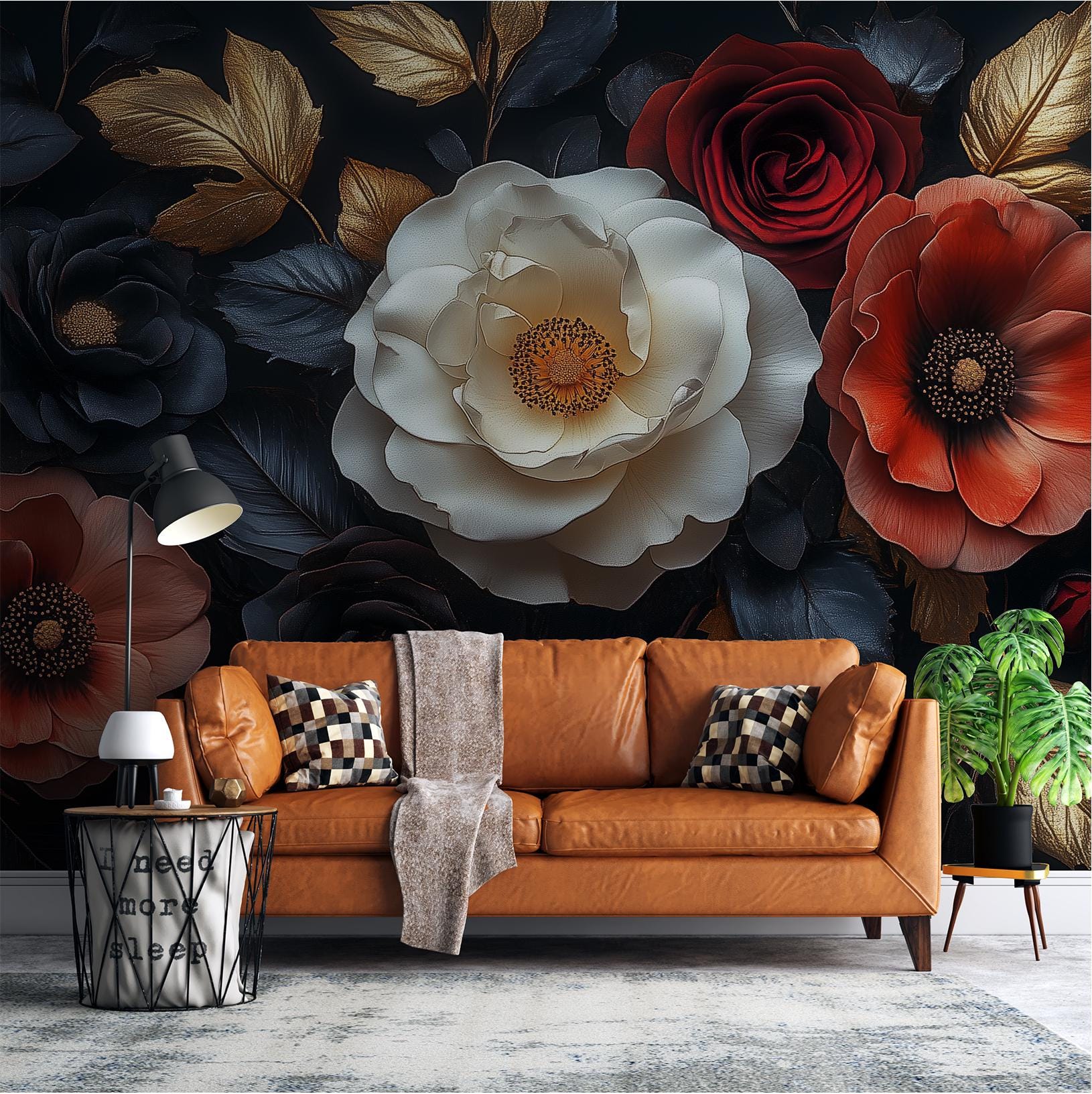 Dark Floral Luxe Baroque Floral Wallpaper – detail view, Golden Era Walls