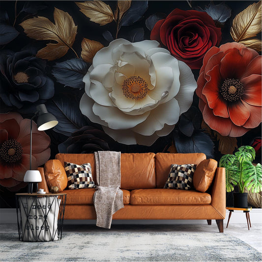 Dark Floral Luxe Baroque Floral Wallpaper – detail view, Golden Era Walls