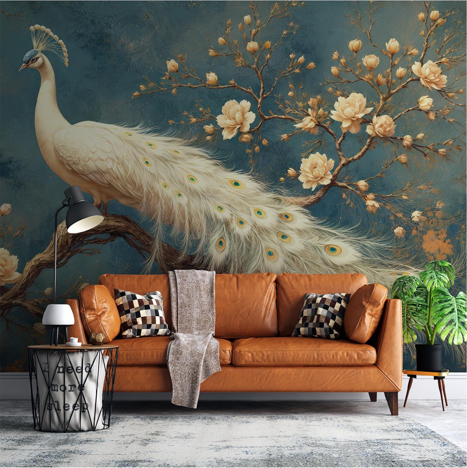 Chinoiserie Peacock Vintage Botanical Floral Wallpaper – scale reference, Golden Era Walls