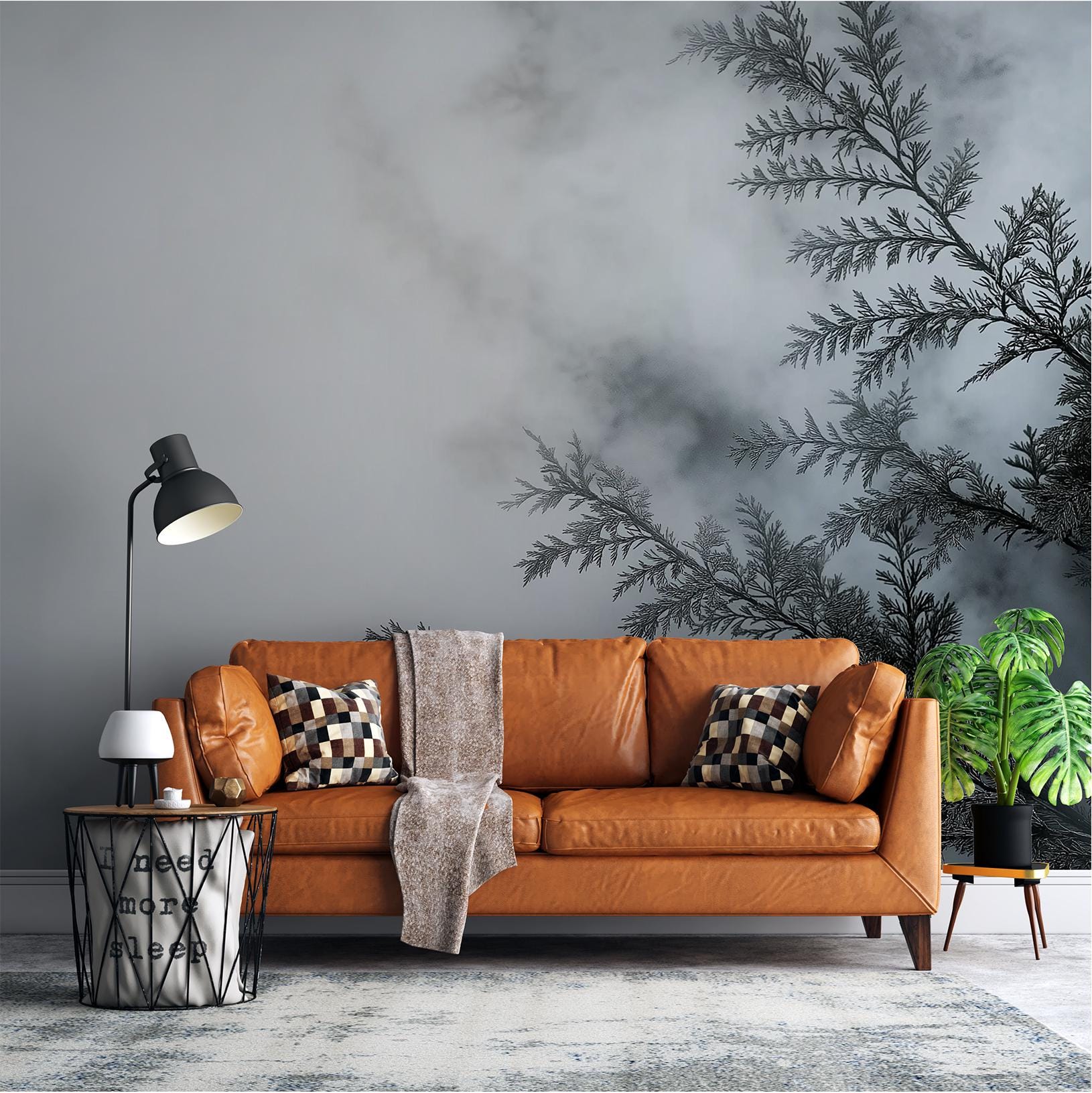 Foggy Forest Ethereal Mist Geometric Wallpaper – scale reference, Golden Era Walls