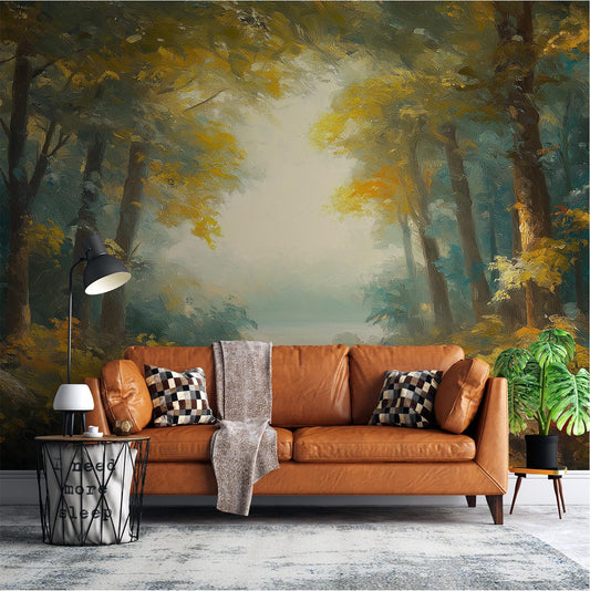 Autumn Forest Path Scenic Coastal Wallpaper – detail view, Golden Era Walls