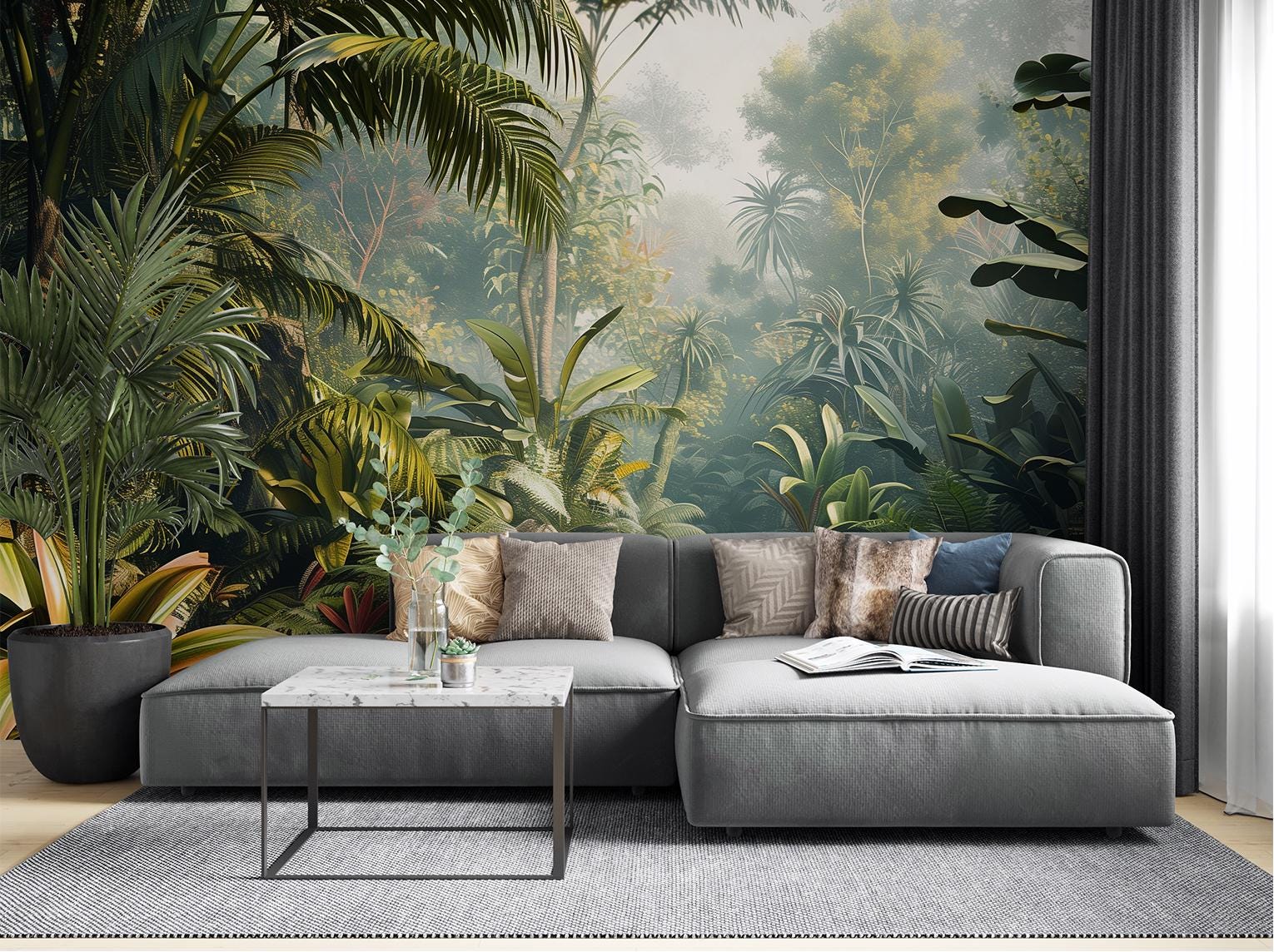 Tropical Rainforest Lush Green Tropical Wallpaper – peel and stick wallpaper mural, Golden Era Walls