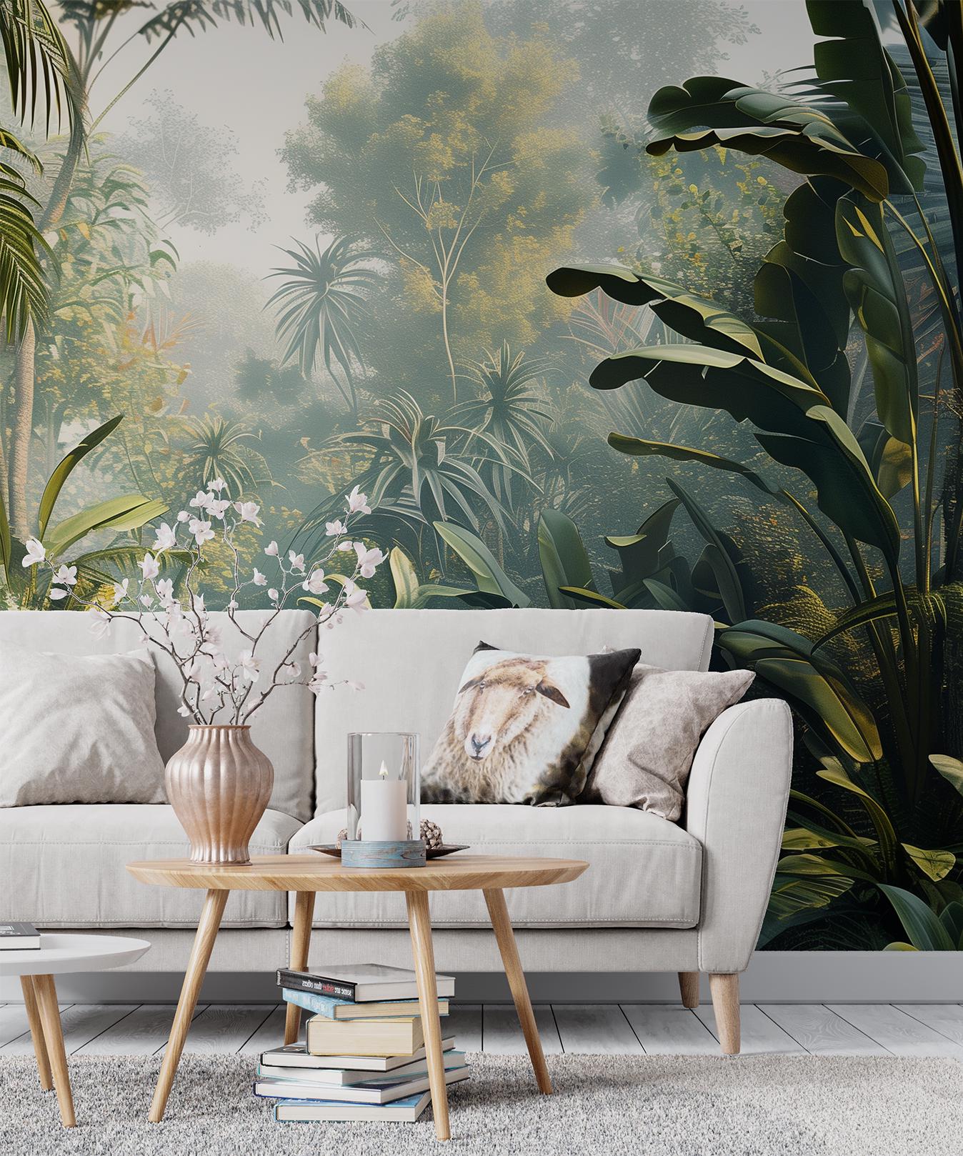 Tropical Rainforest Lush Green Tropical Wallpaper – scale reference, Golden Era Walls