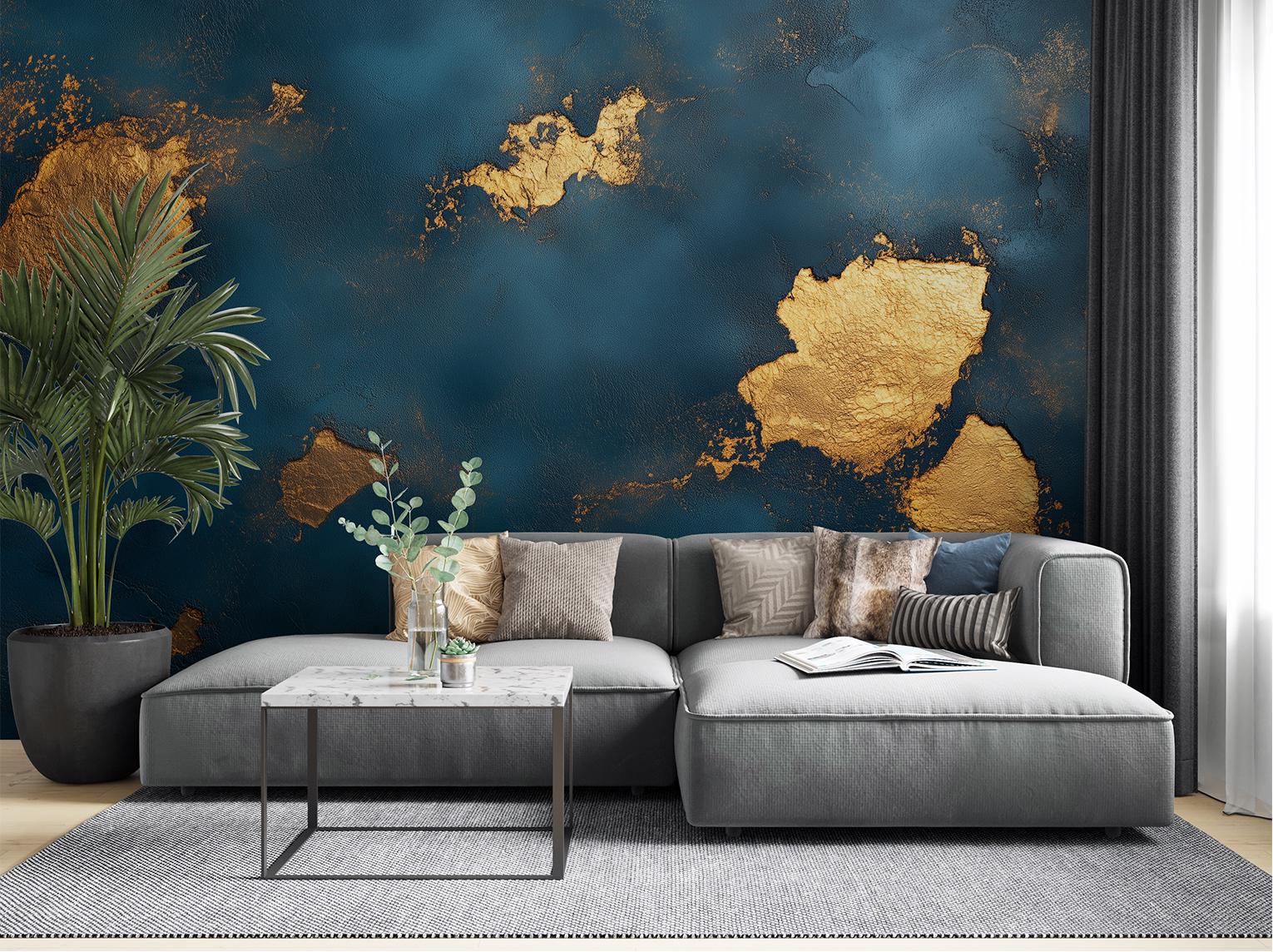 Gold Navy Abstract Elegant Geometric Wallpaper – peel and stick wallpaper mural, Golden Era Walls