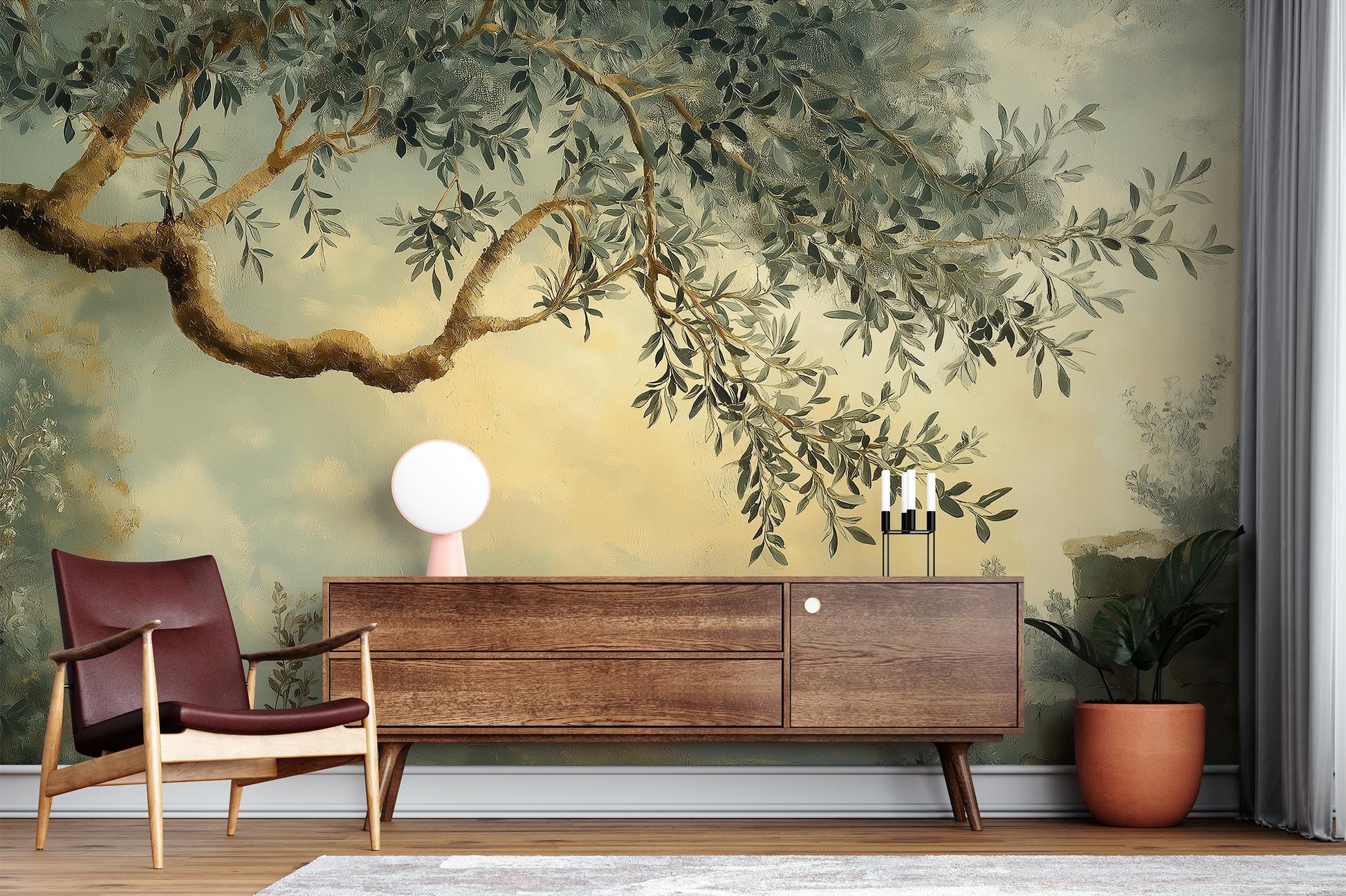 Olive Tree Vintage Mediterranean Wallpaper – detail view, Golden Era Walls