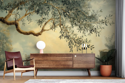 Olive Tree Vintage Mediterranean Wallpaper – detail view, Golden Era Walls