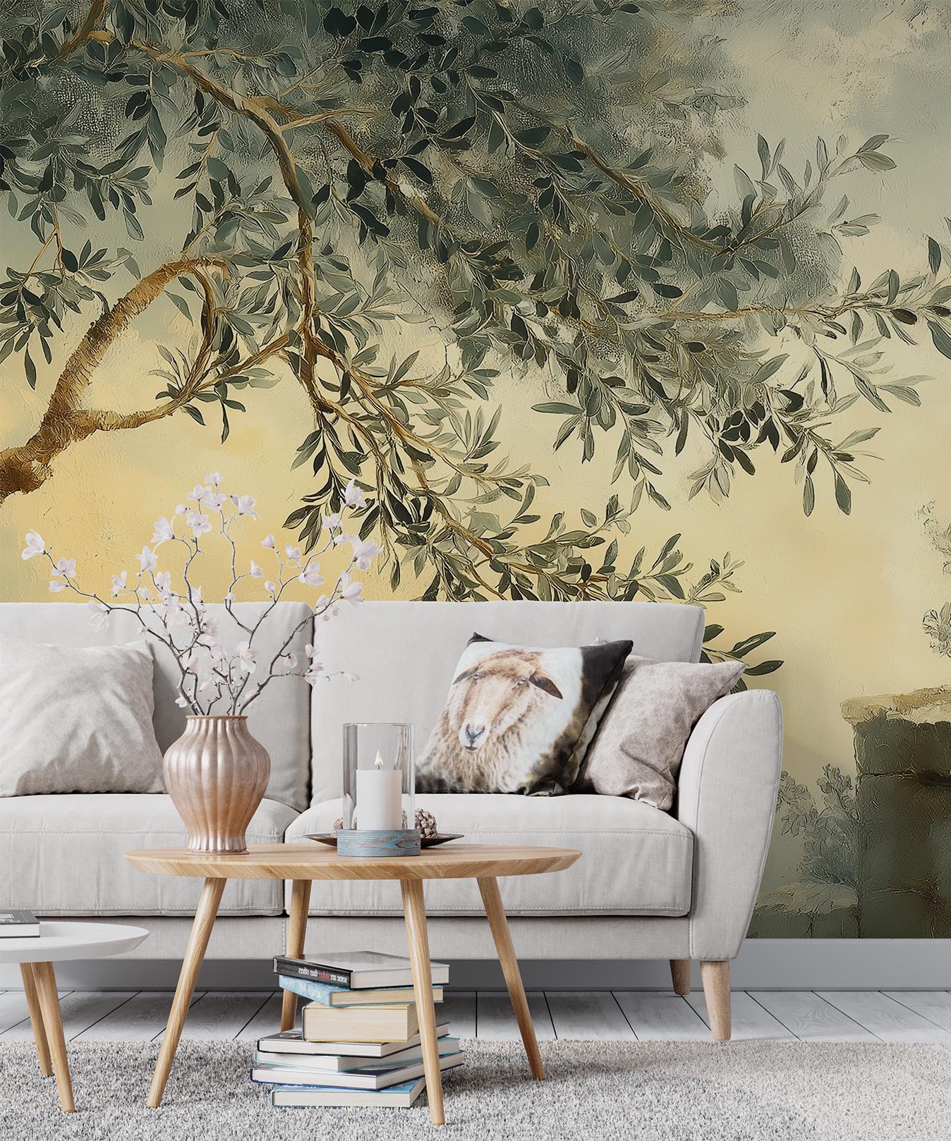Olive Tree Vintage Mediterranean Wallpaper – peel and stick wallpaper mural, Golden Era Walls