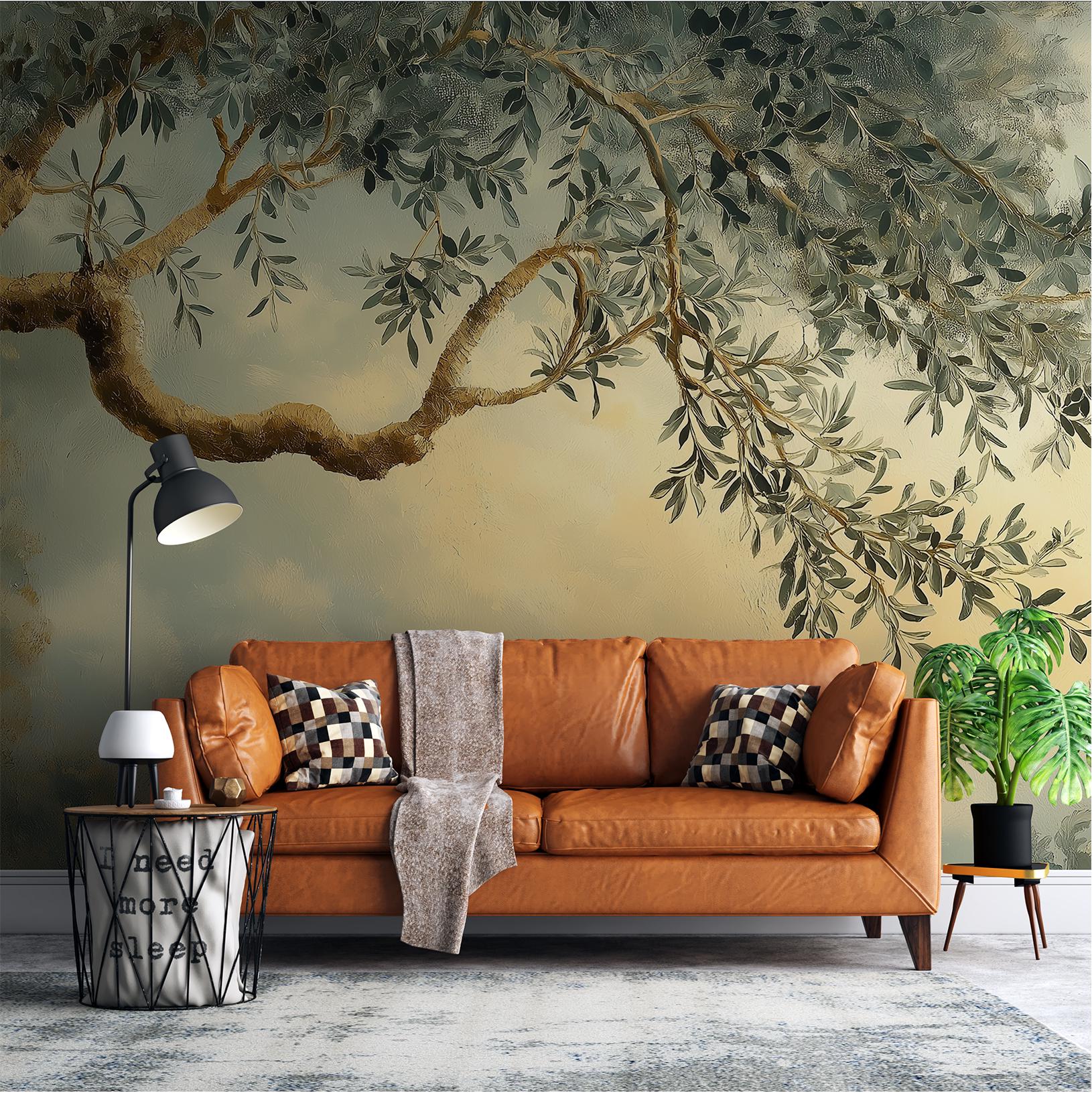 Olive Tree Vintage Mediterranean Wallpaper – scale reference, Golden Era Walls