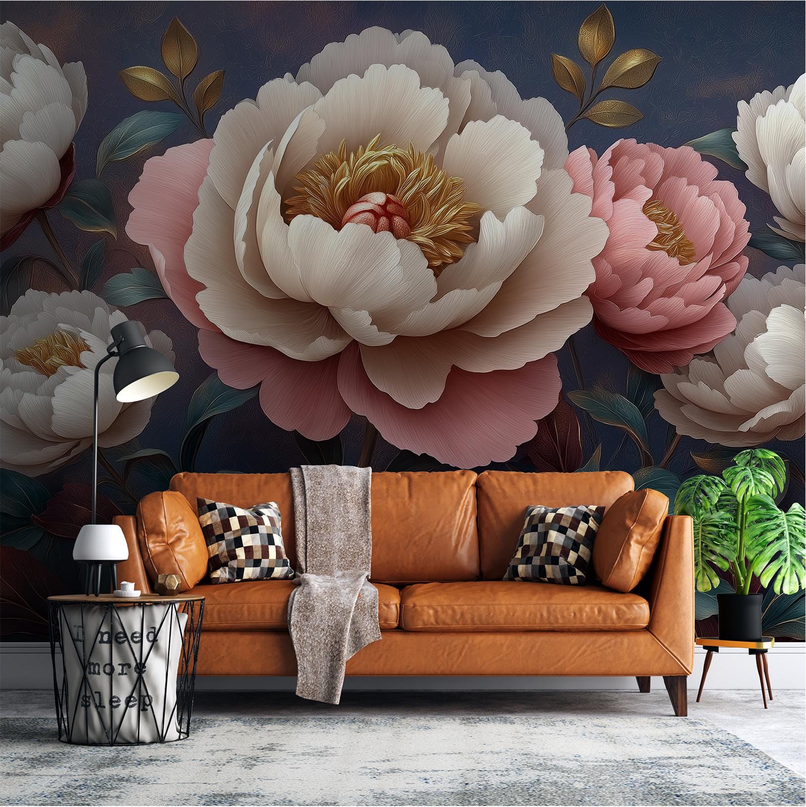 Peony Flower Romantic Vintage Floral Wallpaper – peel and stick wallpaper mural, Golden Era Walls