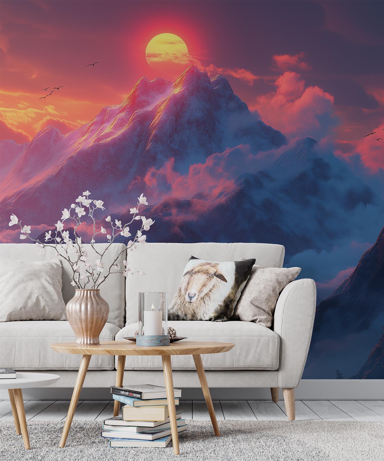 Sunset Mountain Dreamy Nature Wallpaper – detail view, Golden Era Walls