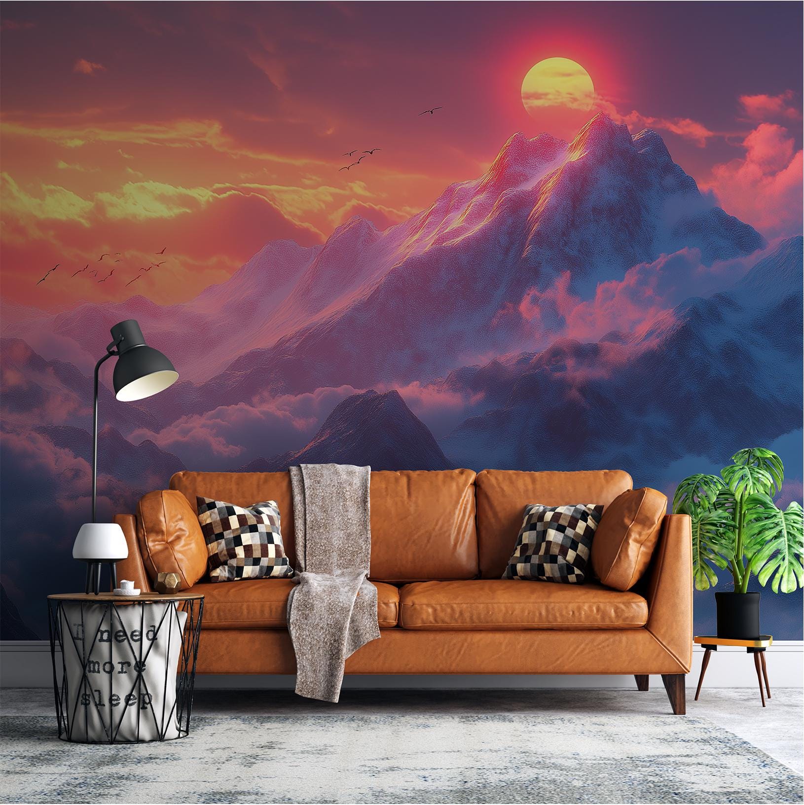 Sunset Mountain Dreamy Nature Wallpaper – peel and stick wallpaper mural, Golden Era Walls