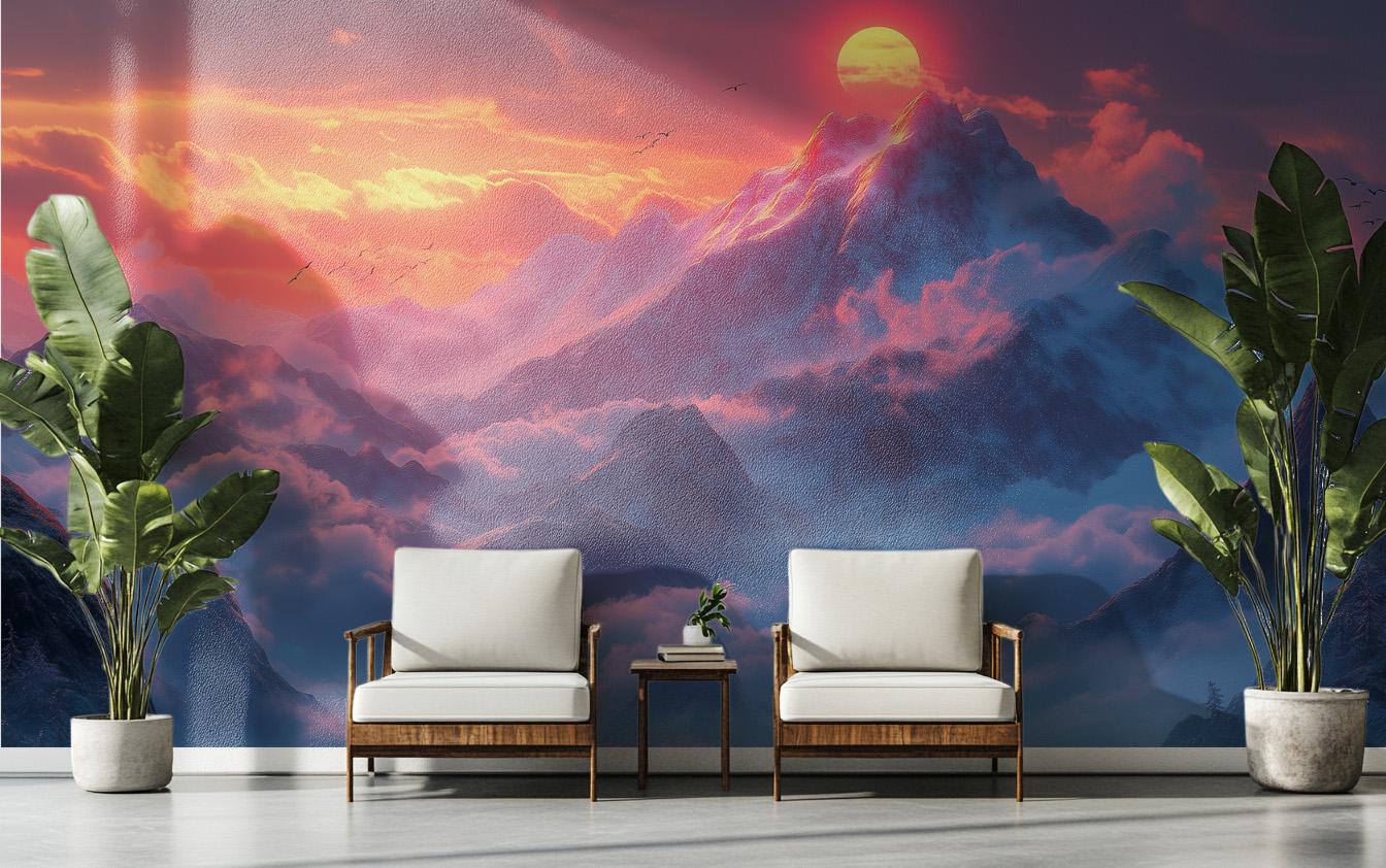 Sunset Mountain Dreamy Nature Wallpaper – scale reference, Golden Era Walls