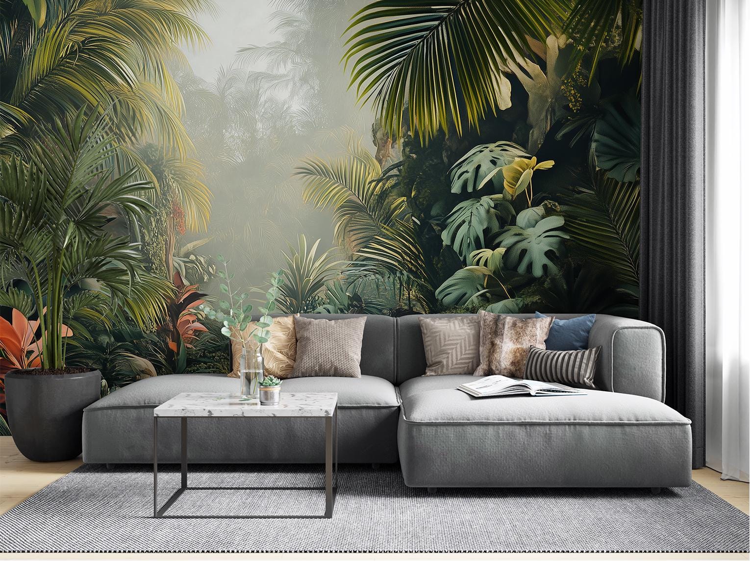 Tropical Rainforest Lush Jungle Tropical Wallpaper – detail view, Golden Era Walls