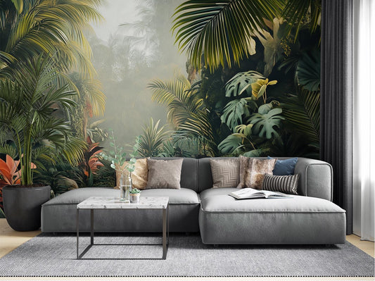 Tropical Rainforest Lush Jungle Tropical Wallpaper – detail view, Golden Era Walls