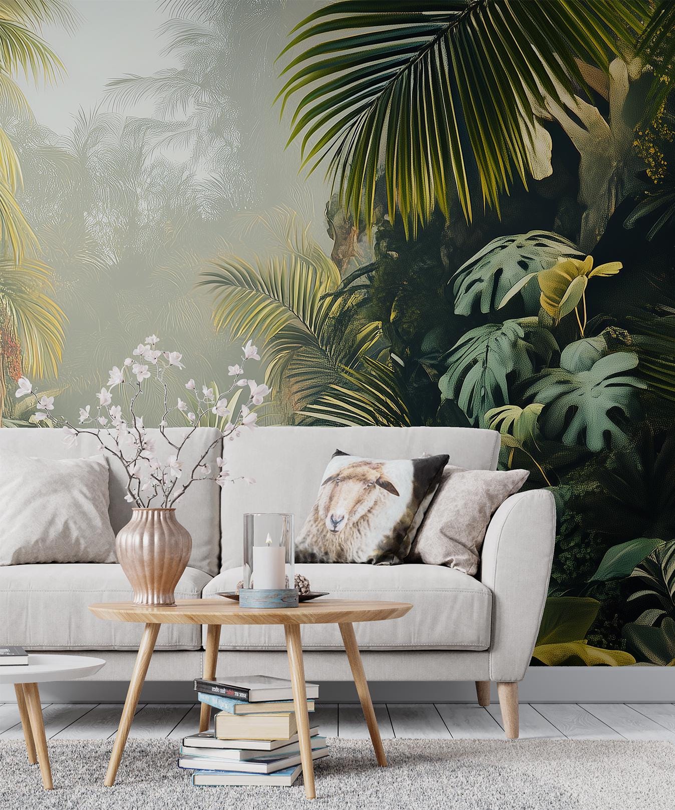 Tropical Rainforest Lush Jungle Tropical Wallpaper – scale reference, Golden Era Walls