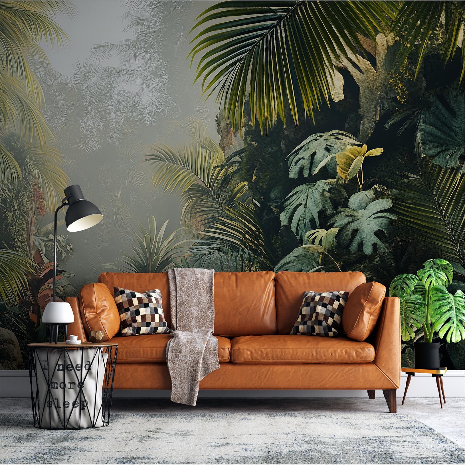 Tropical Rainforest Lush Jungle Tropical Wallpaper – room setting, Golden Era Walls