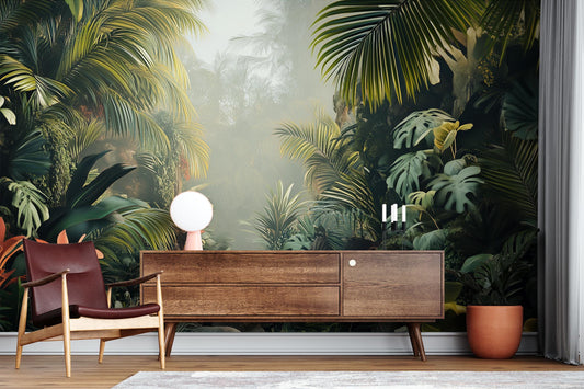 Tropical Rainforest Lush Jungle Tropical Wallpaper – lifestyle view, Golden Era Walls