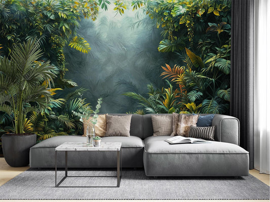 Tropical Jungle Lush Rainforest Floral Wallpaper – detail view, Golden Era Walls