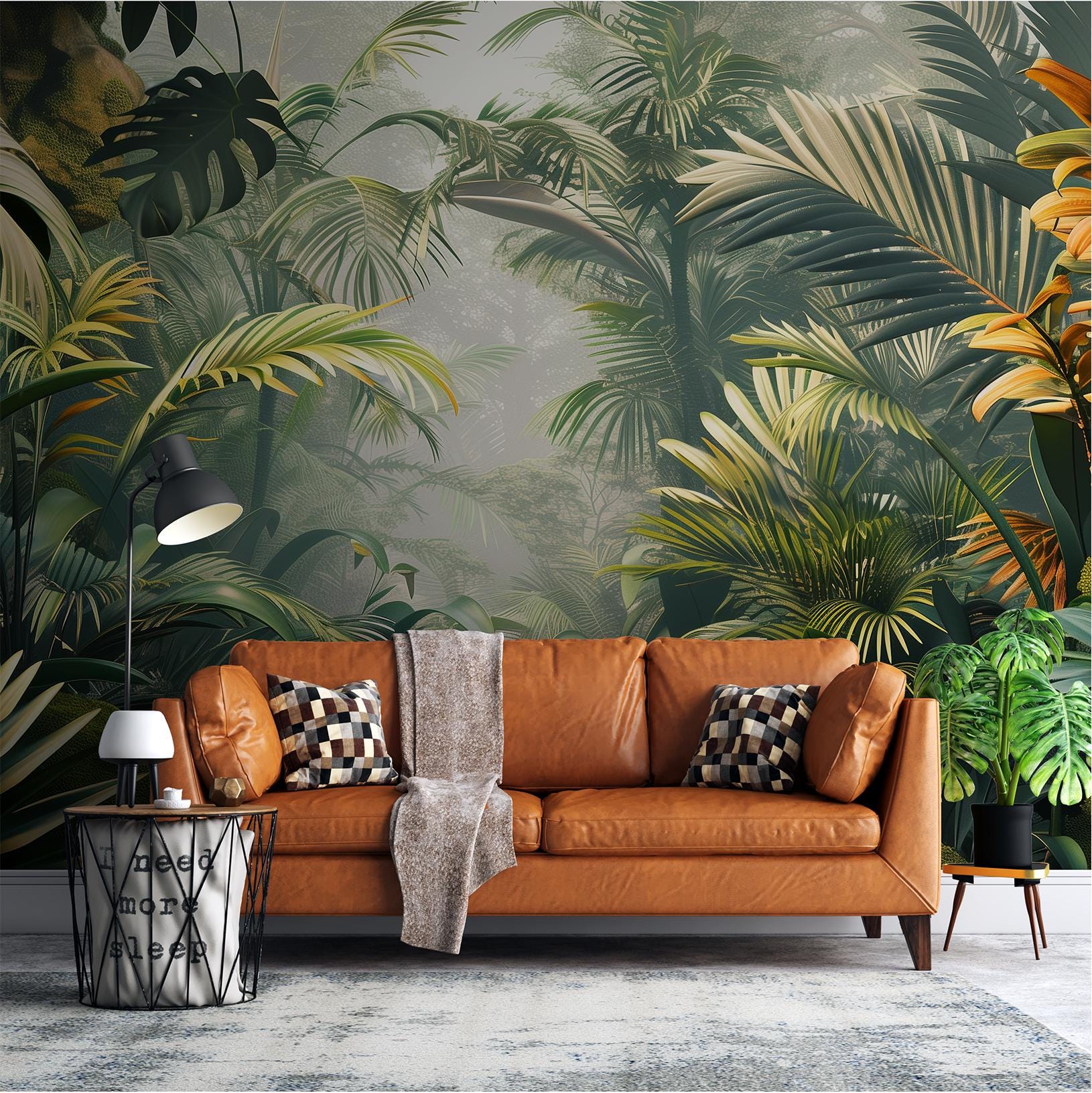 Tropical Jungle Green Leaf Floral Wallpaper – detail view, Golden Era Walls