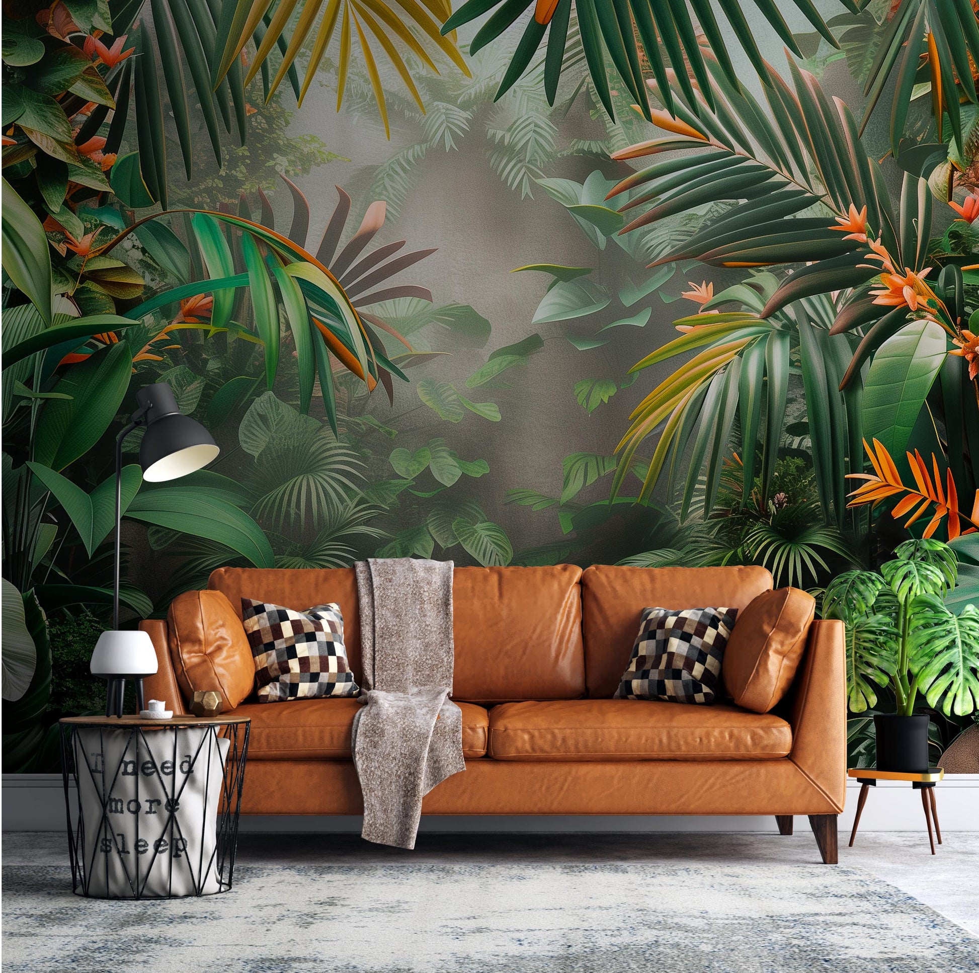 Tropical Jungle Lush Green Floral Wallpaper – peel and stick wallpaper mural, Golden Era Walls